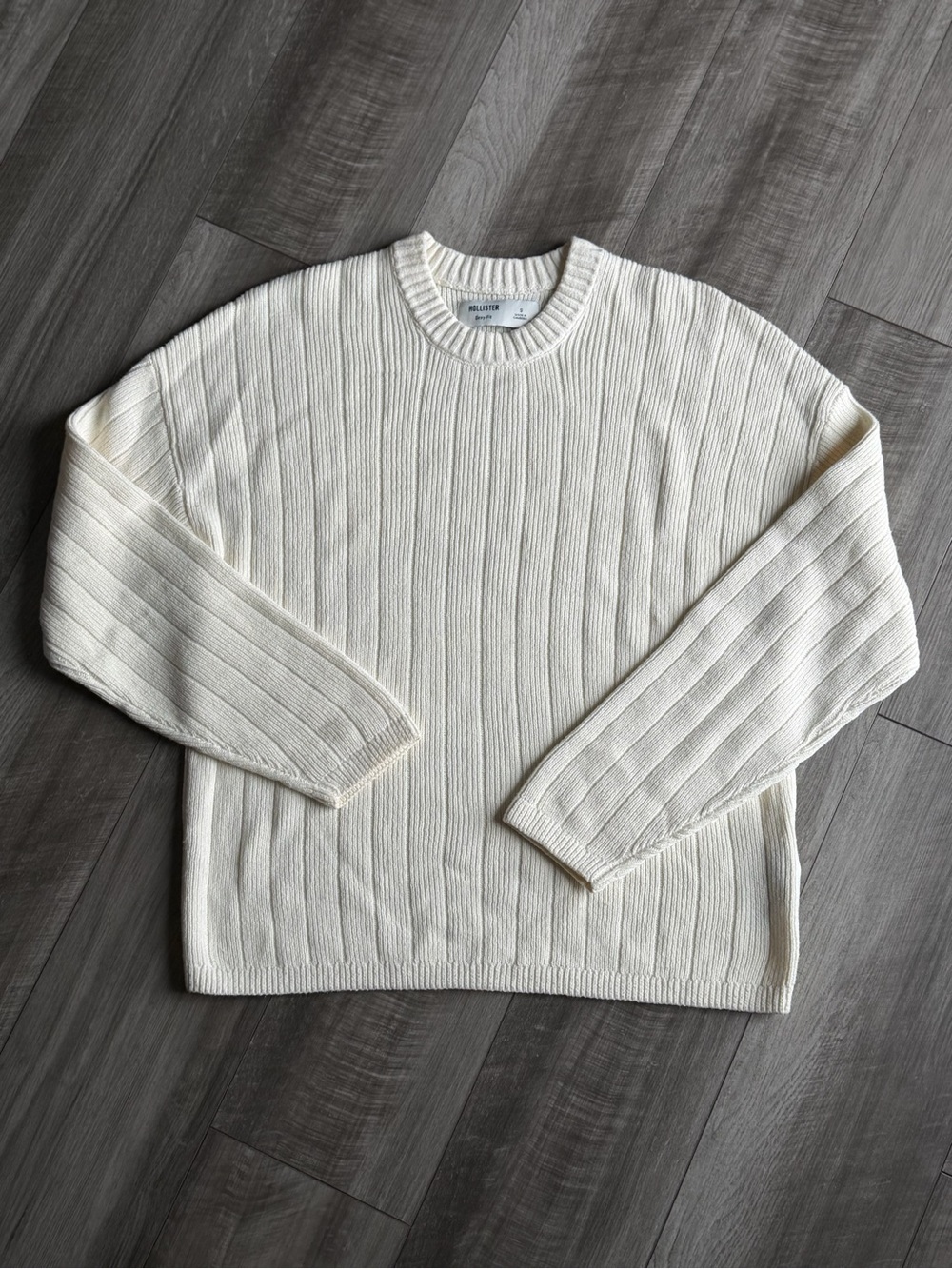 Hollister Women’s Sz S Boxy Fit Ribbed Crew Sweater Cream Cozy Neutral